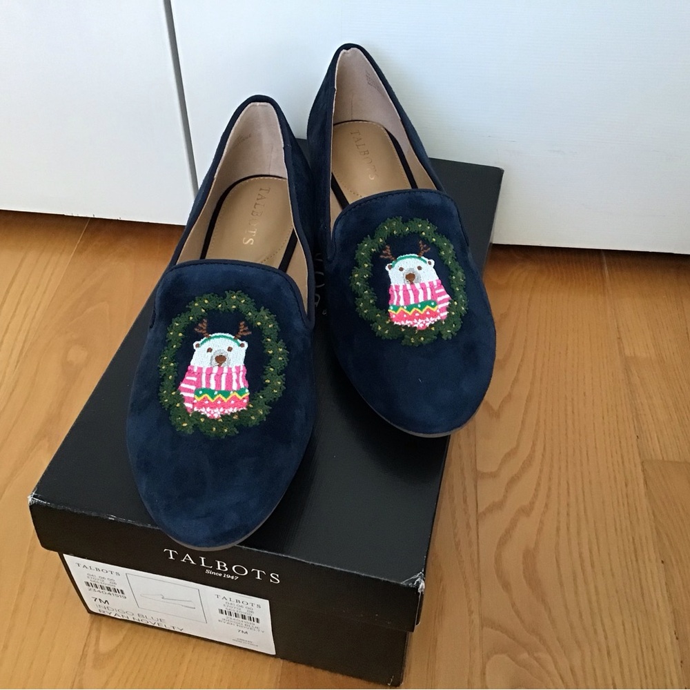 Talbots Polar Bear Navy Suede Loafers